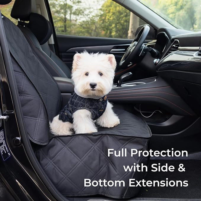 Waterproof Front Seat Dog Cover for Car SUV Truck, with Side Flaps, Black | Odorless Material, for Bucket Seat/Captain Chair, Full Protection - Image 4