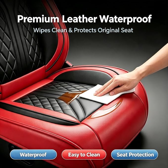 for Subaru Legacy 2008-2026 Car Seat Covers, Full Set, Red | Luxury Full Coverage Leather Seat Protectors, Waterproof Breathable, Non-Slip, Easy to Install, Airbag Compatible, All-Season - Image 8