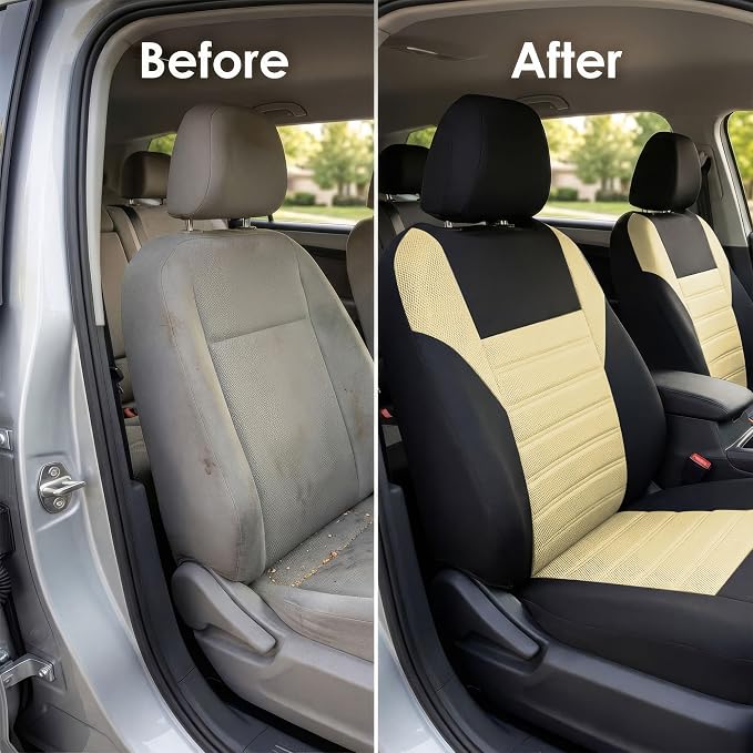 FH Group Automotive Car Seat Covers Front Set Premium 3D Air Mesh Front Seat Covers, Airbag Compatible Universal Fit Interior Accessories for Cars Trucks and SUVs - Beige - Image 8