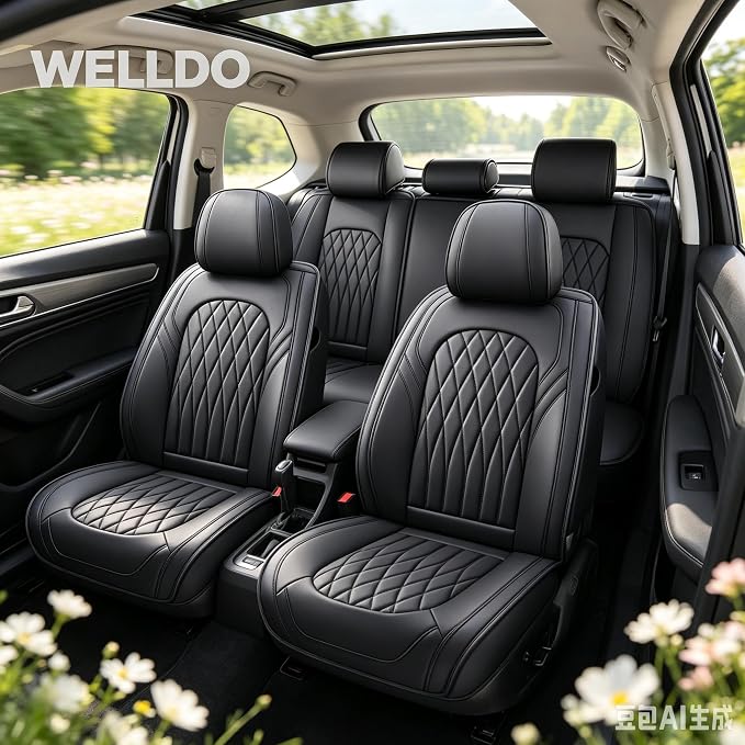 WELLDO Car Seat Covers, 5 Seats, Black-w02 | Waterproof, Scratch-Resistant, Breathable & Easy to Clean, Universal Fit for SUV Sedan Truck, Full Set - Image 2