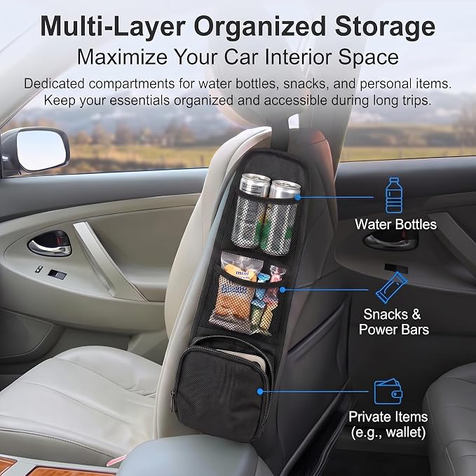 Car Seat Side Organizer, Multi-Pocket Car Storage Organizer with Mesh Net, Multifunctional Seat Storage Hanging Bag, Universal Auto Seat Side Organizers for Cars, SUV & Truck (Black) - Image 3
