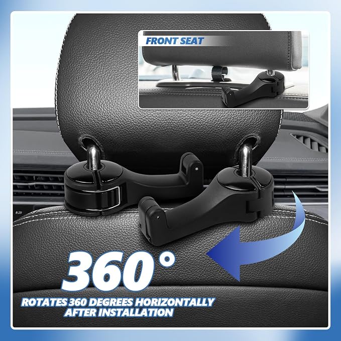 2PCS Car Headrest Hidden Hook, 2 in 1 Car Seat Hook with Phone Holder, Auto Back Seat Hanging Hook for Handbag Clothes Grocery, Universal Vehicle Purse Hooks Holder Organizer (Black) - Image 5