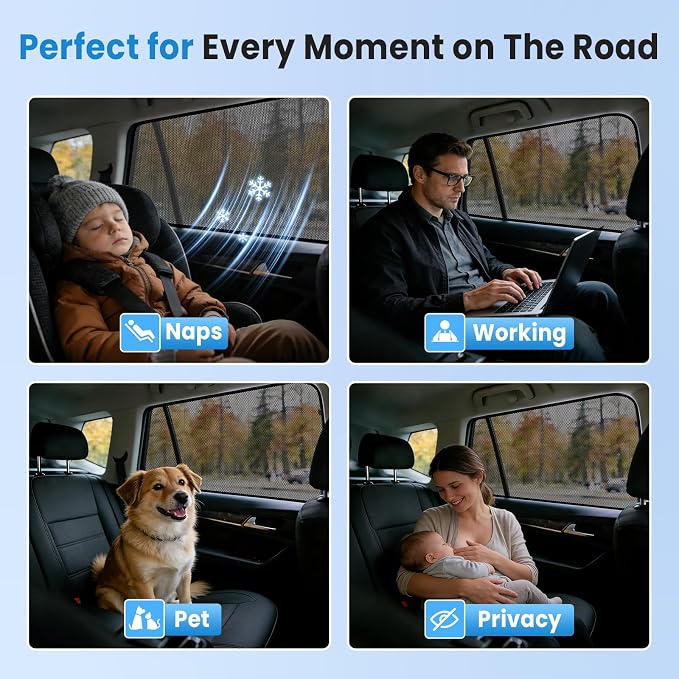 KUST Car Window Shades for 2021-2024 Subaru Outback Accessories, Breathable Mesh Magnetic Window Covers, Rear Back Side Window Sun Shades UV Block Privacy Protection for Baby Camping Napping 2PCS - Image 7
