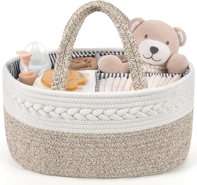 Maliton Baby Diaper Caddy Organizer, X-Large Cotton Rope, Rustic Style, Portable, 3 Compartments, A-Brown by Maliton