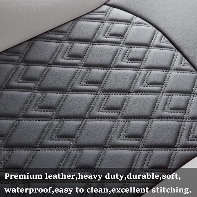 Chevy Silverado Seat Covers,Leather Seat Covers for GMC Sierra,Custom Fit 2007-2026 1500 2500HD 3500HD Crew Double Extended Regular Cab,LT LZT RST Trail Boss(Front Pair,Black Grey) - Image 6