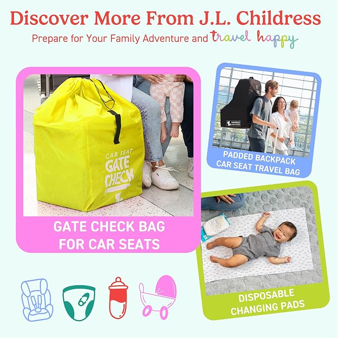 J.L. Childress Gate Check Bag for Single & Double Strollers, Neon Yellow | AirTag compatible Gate Check Bag keeps strollers clean, protected & easy to identify when airport gate checking - Image 10