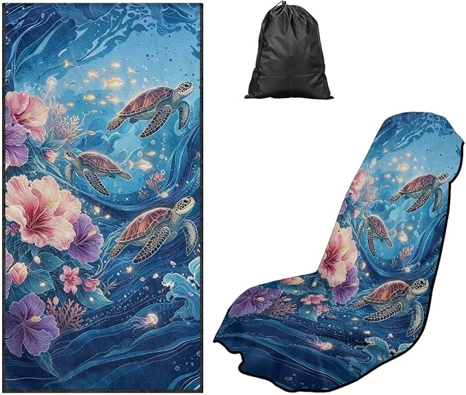 Sea Turtle Print Towels for Car Seats After Gym Hibiscus Jellyfish Print Car Seat Towel Covers Front Seats Universal Front Seat Covers for SUV Sedan Truck by Baxinh