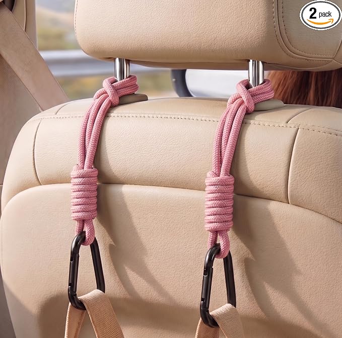 360° Rotating Car Headrest Hooks, Universal Bag Hangers for Cars | Closed Loop, Secure Hold, Nylon Strap, Aluminum Carabiner, Fast Setup, Fits Most Vehicles, Keeps Interior Organized by Unknown