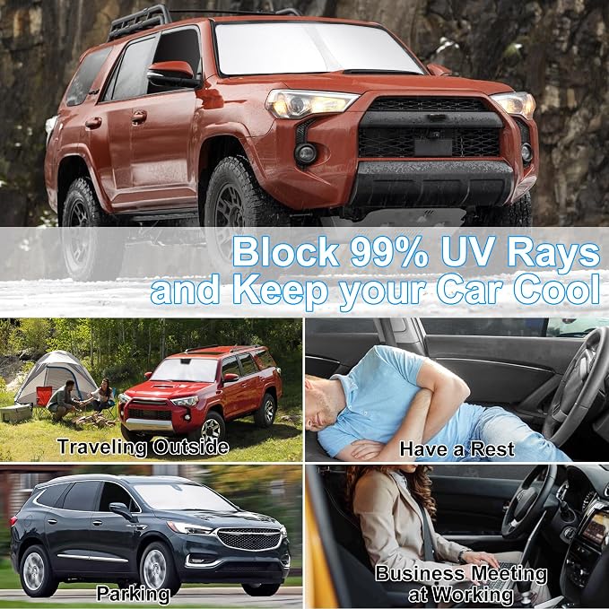 3PCS Car Window Shades Front Windshield Sun Shade Foldable Window Shade Custom Fit for 2017-2024 Toyota 4Runner Accessories Car Shades for Front Windows Anti-UV Rays Block Heat - Image 6