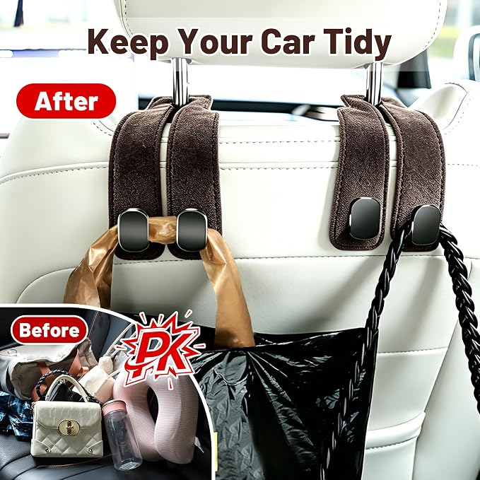 SUKIPIN Car Hooks, Car Seat Headrest Hooks for Purses and Bags 2-Pack Brown | Car Accessories for Women, Solid Durable Construction, Quick Tool-free Mounting, Universal Fit for Most Vehicle Headrests - Image 4