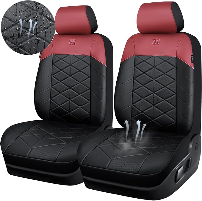 CAR PASS Memory Foam Leather Front Seat Covers, Breathable Perforated Nappa Leather Seat Covers Universal Fit for Cars,SUV,Truck Seat Covers Thick 3D Foam Comfort, Airbag Compatible Black Burgundy Red - Image 6