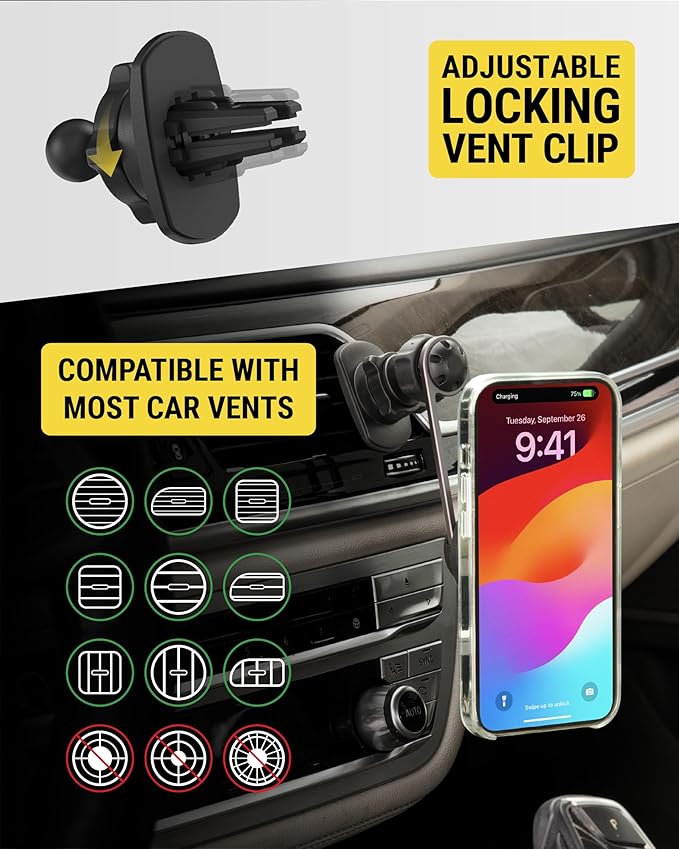 Scosche Qi2 MagSafe Car Mount Charger, 15W Wireless Magnetic Phone Holder for Car Dash, Vent & Tesla Display, Secure Grip, 4ft Cable, Fast Charging Compatible with MagSafe iPhone & Samsung Galaxy S25 - Image 6