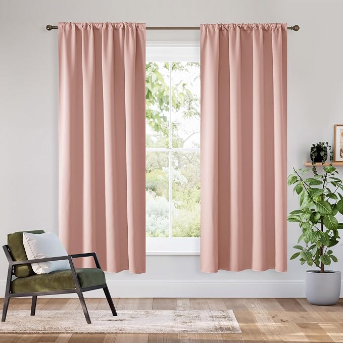 RYB HOME Bedroom Blackout Curtains 63 inches Long, 100% Blackout | Thermal Insulated, Noise Reducing, Curtains for Living Room Nursury, For Sleep, W34 x L63, Biscotti Beige by RYBHOME