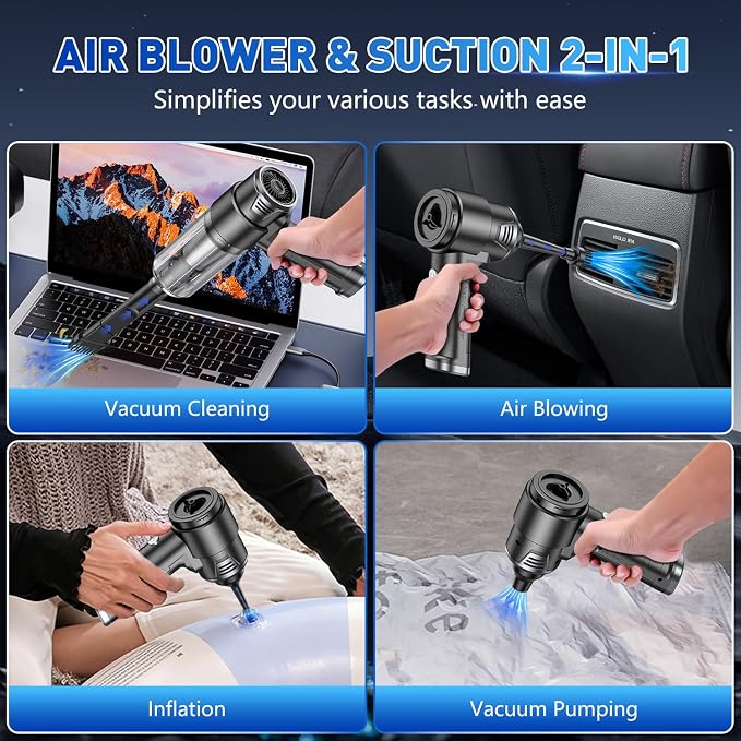 KMM Handheld Car Vacuum Cleaner, 10000PA Hand Held Vacuum & Air Duster | Strong Suction, Cordless, 120W High Power, Portable, Multi-Nozzles & LED Light, for Home, Car, Office - Image 3
