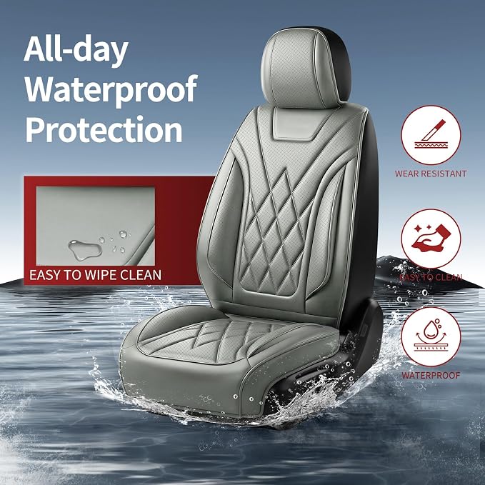 Car Seat Covers Compatible with GMC Yukon 2007-2025 2026 - Full Set 5 Seats Luxury Leather All-Weather Seat Cushions & Protectors, Waterproof & Breathable, Airbag Compatible (Gray) - Image 4