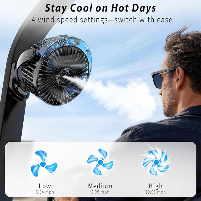 Magnetic Golf Cart Fan with Misting & Light | Portable, for golf cart, workshop, garage & BBQ, fits Club Car, Yamaha & EZGO, gift idea for dad who golfs - Image 4