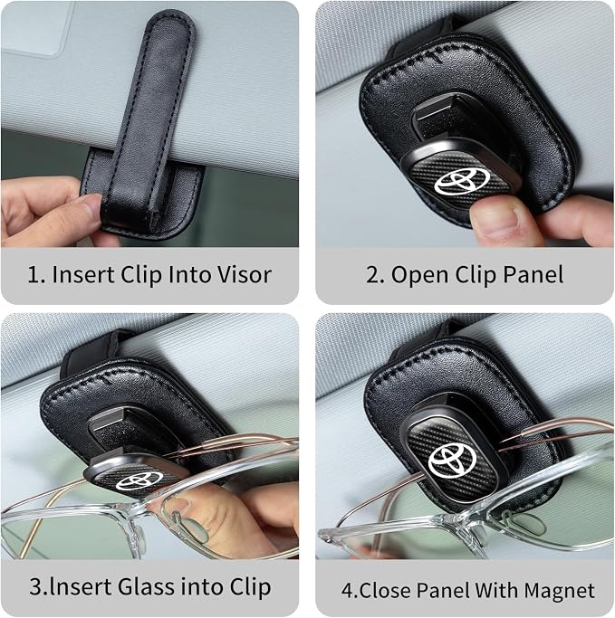 Sunglasses Holder, Leather Glasses Holders Compatible with Toyota Series Car Sun Visor, Eyeglasses Hanger and Ticket Card Clip Eyeglasses Mount for Car, for Accessories, Black - Image 3
