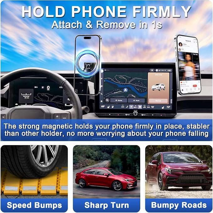 Dual-End Car Phone Holder for Toyota RAV4 2026 Accessories 10.5-Inch Screen | Strong Magnetic Cell Phone Mount for Magsafe iPhone, 360° Hands-Free No Air Vent Blockage One-Hand Operation Stable Stand - Image 6
