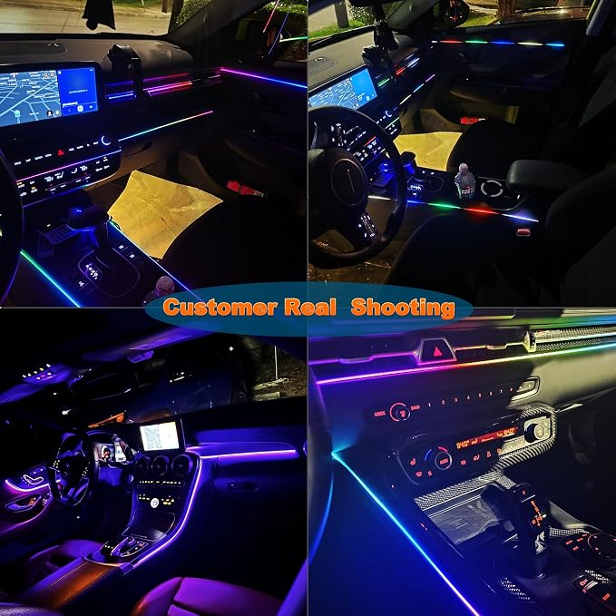 Jushope Interior Car LED Strip Lights with Dream Color, Ambient Lighting | Wireless APP and RF Remote Control Dynamic Chasing Music Sync LED Lights for Car Decoration, Car Charger or Hardwire DC 12V - Image 5