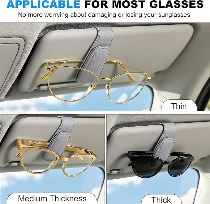 Sunglass Holder for Car Visor Magnetic Leather Visor Sunglasses Clip Eyeglass Hanger Clip for Car Sun Visor Grey 1 Pack - Image 6