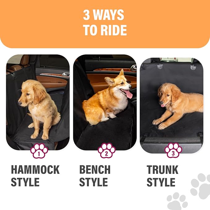 Active Pets XL Waterproof Hammock Large Car Seat Cover, Fits SUVs Trucks Big Sedans, Secure Convertible Travel Bed Protects Backseat Cargo from Dog Puppy Pet Water Food Drool Urine, Black Orange Trim - Image 6