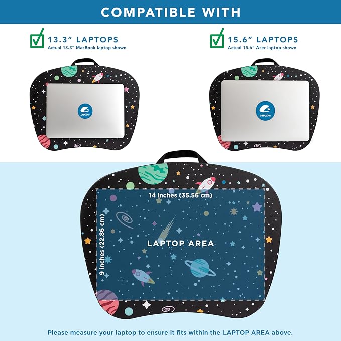 LAPGEAR MyStyle Lap Desk – Space Odyssey, Fits 15.6” Laptops | Dual-Bolster Microbead Cushion, Built-In Carry Handle, Ergonomic Curved Front Edge - Image 3