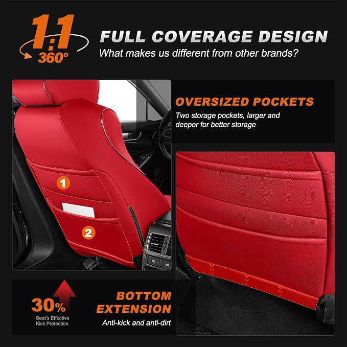 AOMSAZTO Custom Fit Car Seat Covers for Honda Accord LX 2018-2022 | (Rear Solid Folding Backrest )Full Set Waterproof Airbag Compatible Faux Leather Red - Image 6