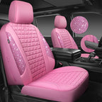 CAR PASS Bling Diamond Pink Leather Car Seat Covers Full Sets Interior Sets, Waterproof Shining Glitter Sparkly Crystal Universal Armrest Fit for Automotive Truck SUV Cute Women Girl, Pink Rhinestone - Image 8