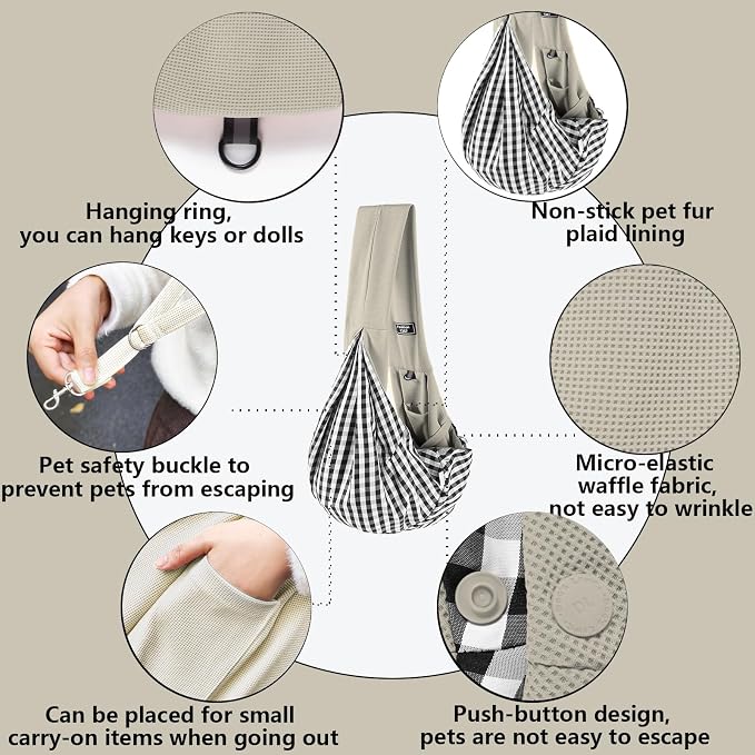 Dog Sling Carrier Soft Breathable for Small Dogs Cats 3-12 lbs,Gray | Cat sling & dog carrier sling with safety tether, organizer pocket, soft fabric. Perfect for travel, hiking,outdoor - Image 3