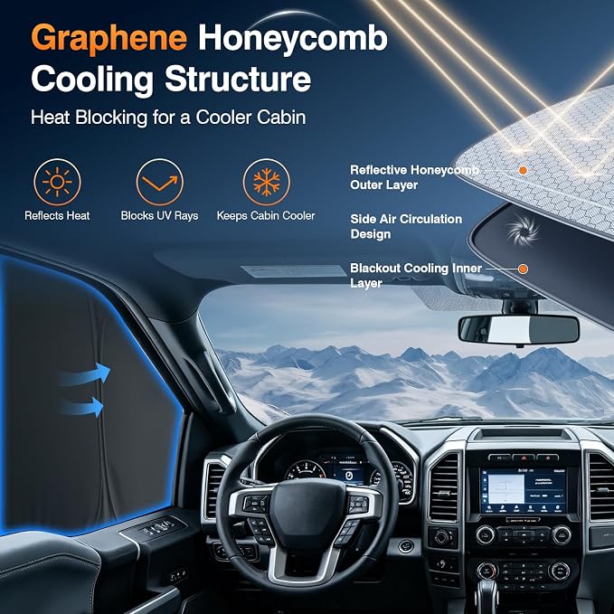 Custom Fit Ford F-150 Side Window Sunshade 2009-2021 Rear Cab Blackout 5PCS | Graphene honeycomb heat blocking fabric, embedded no-suction, no magnets or tools, blackout privacy, folds for pickup camping - Image 3