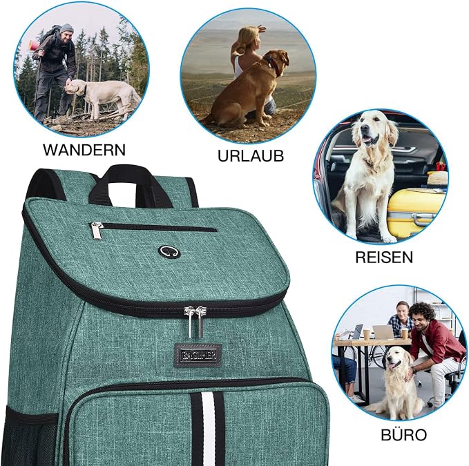 BAGLHER丨Dog Travel Bag, Airline Approved Pet Supplies Backpack, Dog Travel Backpack Accessories Set with 2 Silicone Collapsible Bowls and 2 Food Baskets. Green - Image 6