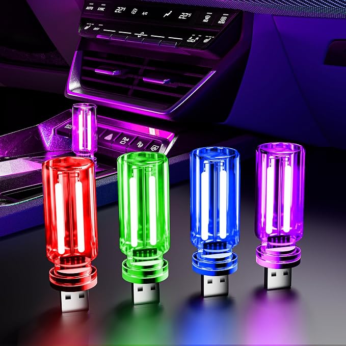 4 PCS USB Night Light Bulb,Touch Dimmable Retro Car Interior Ambient Light | Portable Glass Bottle Design Chubby Glow Light for Car, Truck, Bedroom, 4 Colors Red Blue Green Purple by Unknown