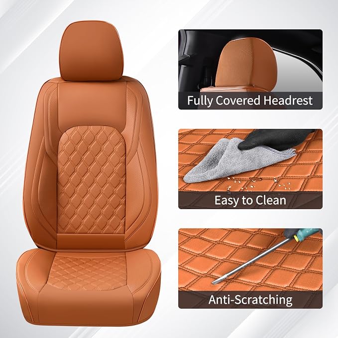 Huidasource Tacoma Car Seat Covers, 360° Full Coverage Waterproof Leather Cushion Cover Fit for Toyota Tacoma 2016-2023 SR SR5 Limited TRD Sport/Pro/Off Road All Cab Front Row(Front Pair/Brown) - Image 5