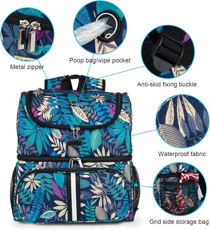 BAGLHER Pet Travel Bag, Double-Layer Pet Supplies Backpack (for All Pet Travel Supplies), Pet Travel Backpack with 2 Silicone Collapsible Bowls and 2 Food Baskets Hawaii - Image 3