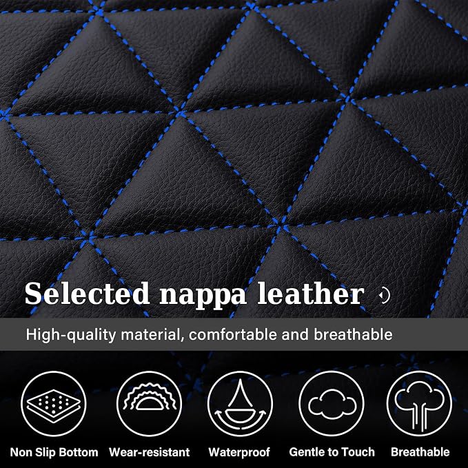 Coverado Ram Seat Covers Full Set, Waterproof Ram 1500 Seat Cover Compatible with 2002-2026 Dodge RAM 1500 2500 3500 Crew Quad Cab with Curved Bench, Black&Blue line - Image 5