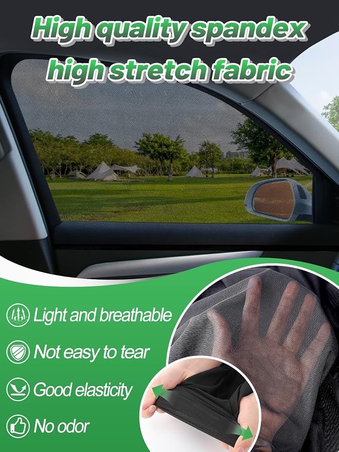 PAMASE Set of 4 Car Window Shades for SUV | Stretchy Mesh Car Side Window Covers, Anti-Mosquito, Privacy, Sun Shade for Camping, Fits Family, Baby, or Pet When Parking - Image 6
