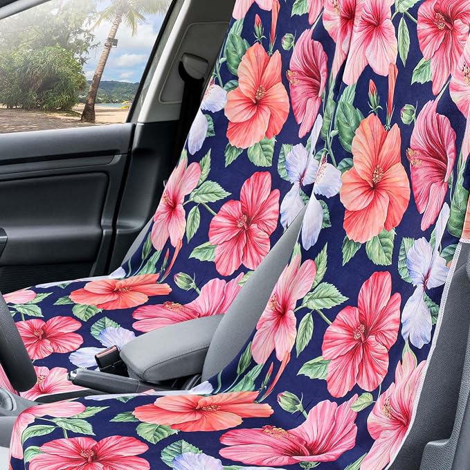 1 Pack Car Seat Towel Cover with Storage Bag, Summer Flower Hibiscus Style | 63 x 32 in Car Towel Seat Cover Non Slip Waterproof, Gym Workout Swimming Running, Machine Washable Sweat Absorbent Protector - Image 6
