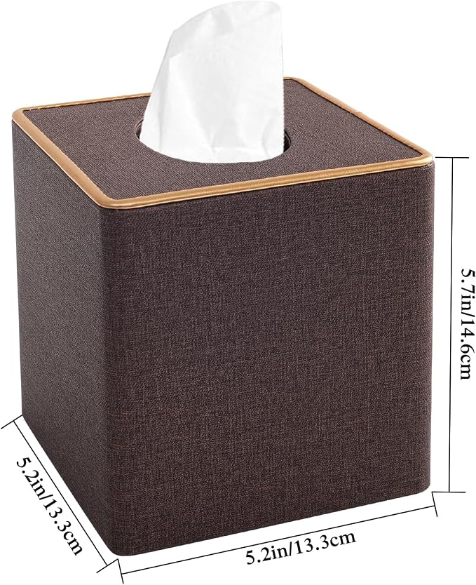 Tissue Box Cover Square Tissue Box Holder PU Leather Facial Organizer with Magnetic Bottom,Decorative Napkin Caddy for Vanity Dresser Night Stand Table Countertop Home Office Car,Coffee - Image 3