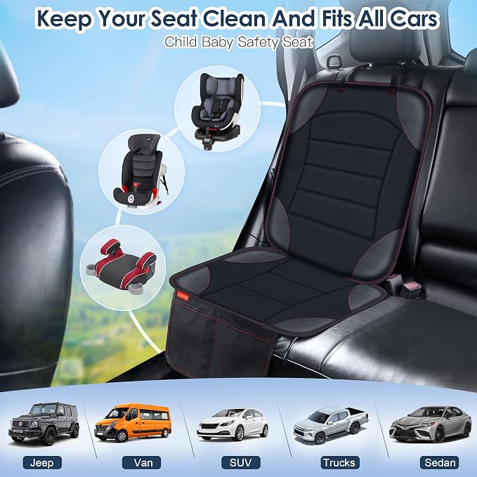Sinvitron Car Seat Protector for Child Car Seat - Waterproof Non-Slip Leather Mat with 2 Mesh Pockets, Universal Seat Cover for Baby, Pets & Vehicles(2-Pack,Black) - Image 5