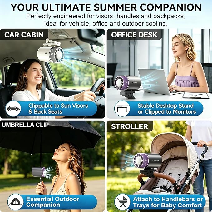 Clip On Fan with Led Display, Portable Ac for Car, 16°C Cooling System, 360° Rotation & 199 Speeds Adjustable Mini Car Fan, Car Air Conditioner, Personal Fan for Vehicle, Office, Outdoor Use (White) - Image 7