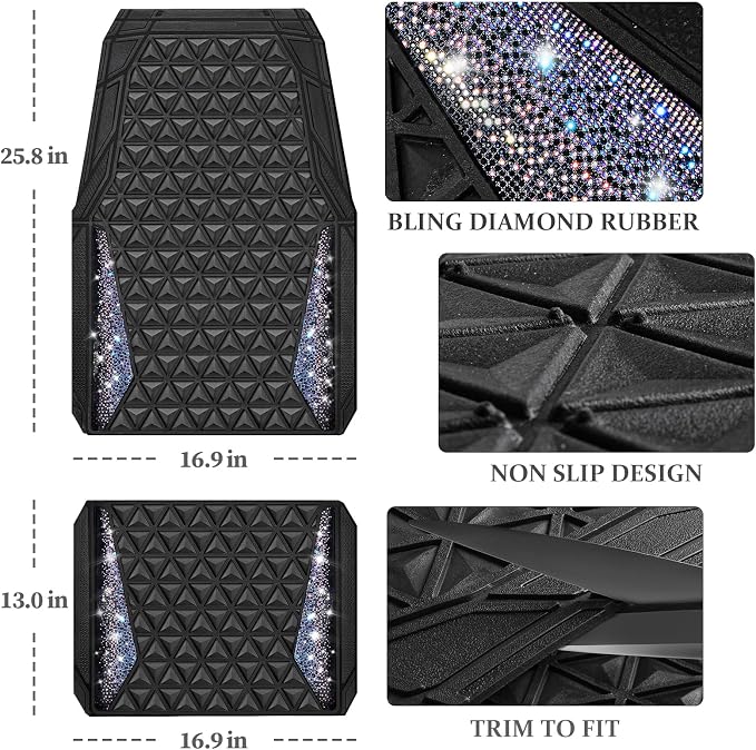 CAR PASS Dazzle Colour Change Car Mats Diamond Floor Mats Full Set Anti-Slip 3D Rhombus Waterproof Universal Trim Fit Liner Glitter Crystal Sparkly Shining Rhinestone Girl Women SUV Sedan Van Colorful - Image 4