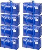TICONN 8 Pack Extra Large Moving Bags Heavy Duty with Zippers & Carrying Handles, Durable Storage Bags Moving Boxes for Closet Organizers and Storage (8 Pack, Blue) by TICONN