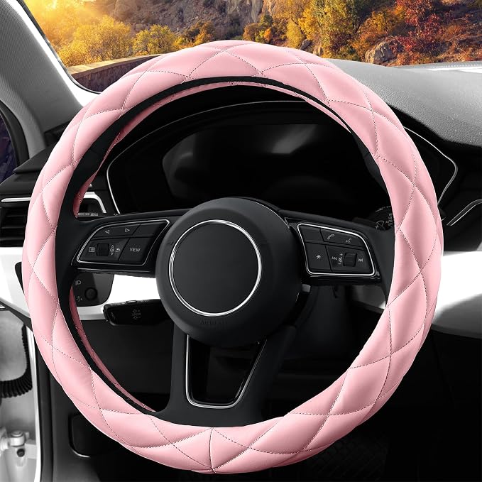 YHONGJT Soft Microfiber Leather Steering Wheel Cover, Universal 15 Inch for Women Girls, Fit Vehicles, Sedans, SUVs, Vans, Trucks - Light Pink - Image 7