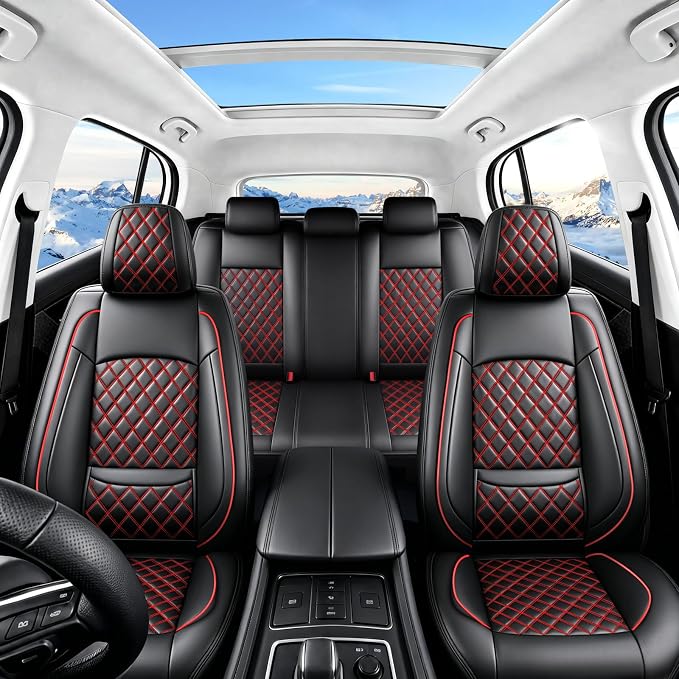 Fit Canyon Car Seat Covers for GMC Canyon 2015-2025 2026 - Luxury Leather, Anti-Slip, All-Weather Seat Cushions, Waterproof & Breathable, Airbag Compatible, Full 5-Seat Set (Redline) - Image 2
