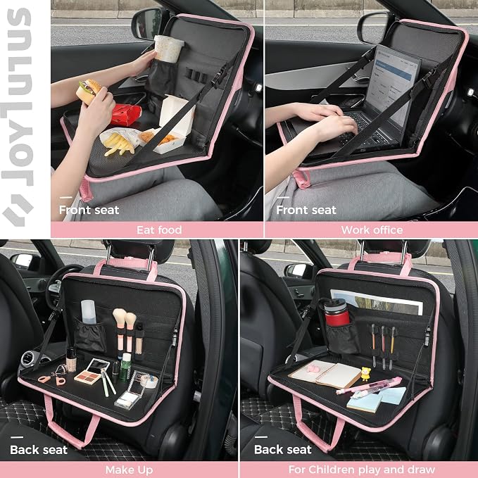 JOYTUTUS 3 in 1 Steering Wheel Eating Tray (Pink), Car Back Seat Laptop Desk, Multifunctional Office Bag Car Work Table for Writing, Car Organizer for Kids, Commuters, Family - Image 3