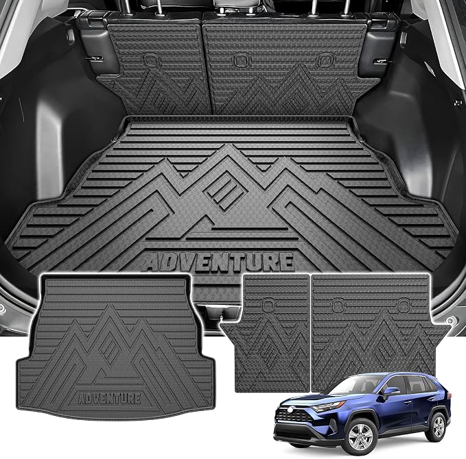 Powerty Cargo Mat with Backrest Mat for Toyota RAV4 2019-2025 (Include Hybrid&Gasoline), All Weather TPE Cargo Mat Liner for RAV4 Rear Trunk by Powerty