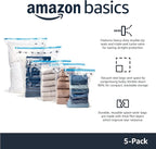 Amazon Basics Vacuum Storage Bags for Clothes, Compression Zipper with Hand Pump, Medium, White, Sky Blue, 5-Pack - Image 2