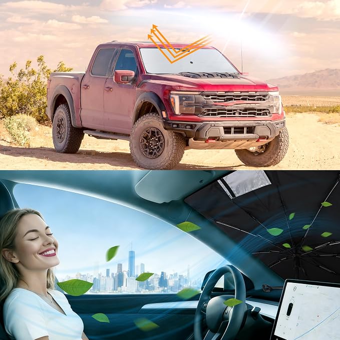 Windshield Sun Shade Umbrella for 2021-2026 Ford F150 F-150 | Full covered for windshield, Block UV Rays, Heat Reduction, Easy to install, Durable & Fold Up Small - Image 6