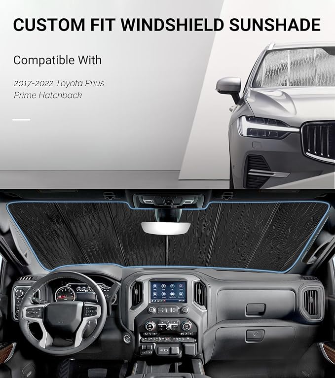 Pigenius Windshield Sunshade for Toyota Prius Prime 2017-2022 (PHEV / XW50), Reversible Silver/Black - Image 2