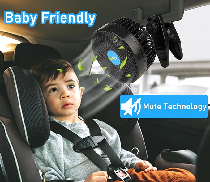 Alagoo Car Fan 6'' 12V Cool Gadgets Clip Fan for Front Rear Seat Passenger Portable Electric Air Fresh Fan with Cigarette Lighter Plug for Cars/Vehicle SUV, RV - Image 4